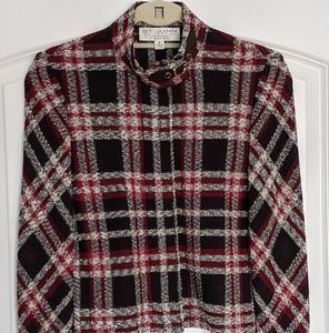 St. John Collection Equestrian Red Brown Plaid Knit Jacket